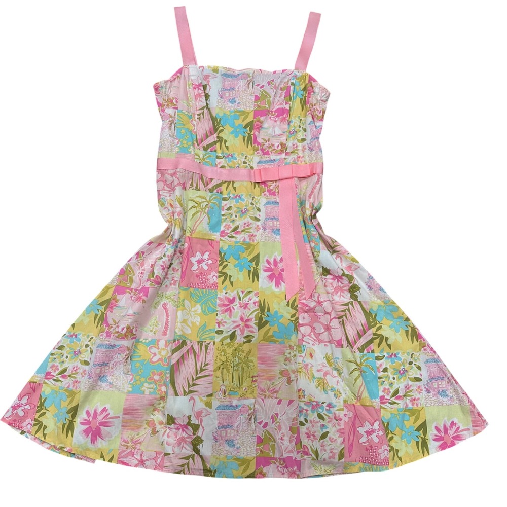 City Triangles Womens Tropical Patchwork Pink Floral Flamingo Sun Dress Small